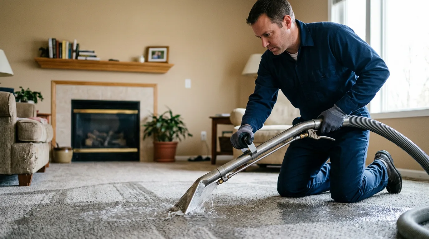 Water damage restoration technician working near Cisco, IL